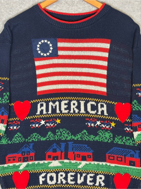 Sweater Loft Sweaters - Vintage Sweater Loft America Forever Knit Crewneck Sweater-Navy-Women Medium